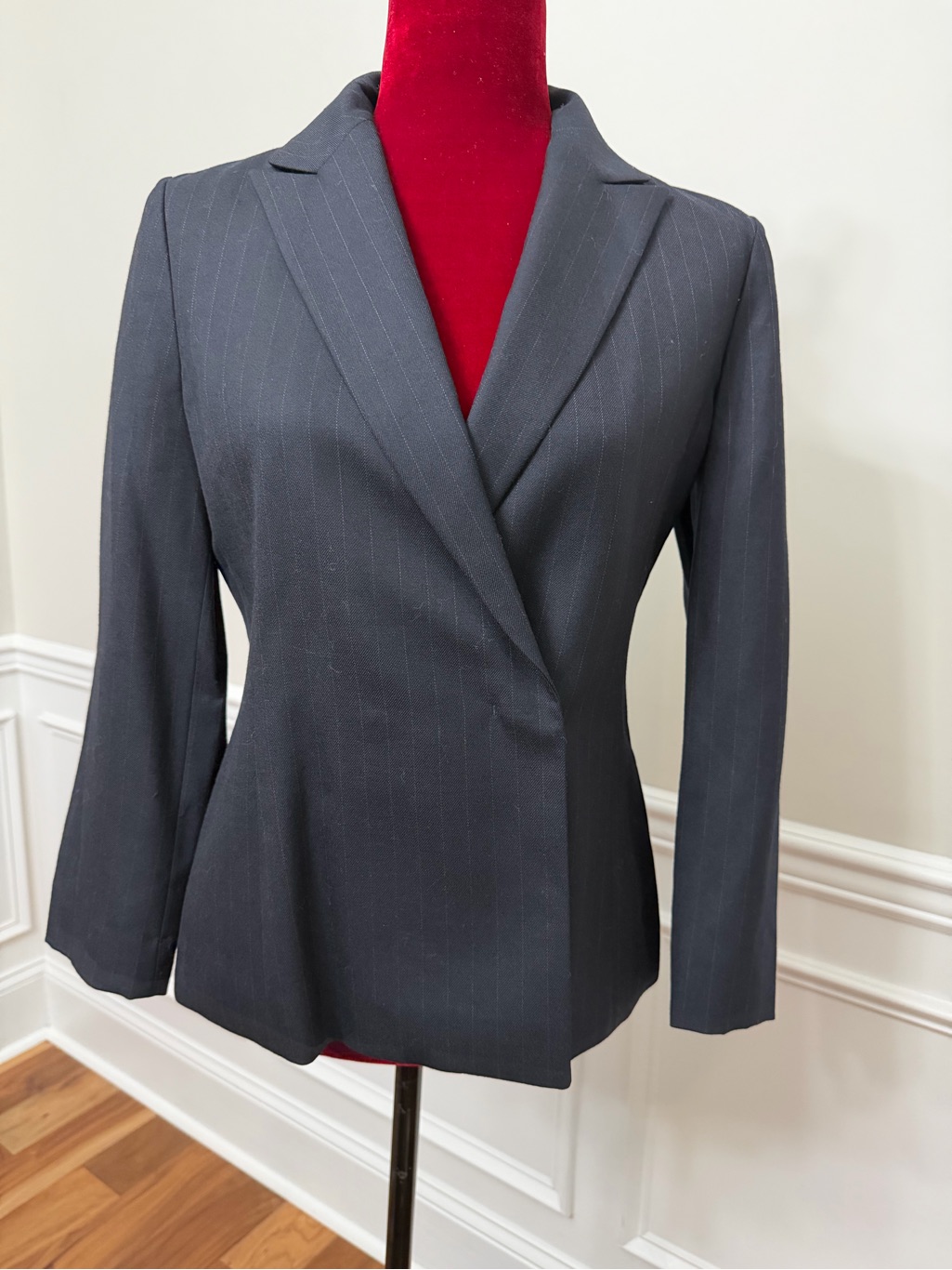 It Michaa Korean Designer Navy Pinstripe Wool Blazer Jacket Tailored